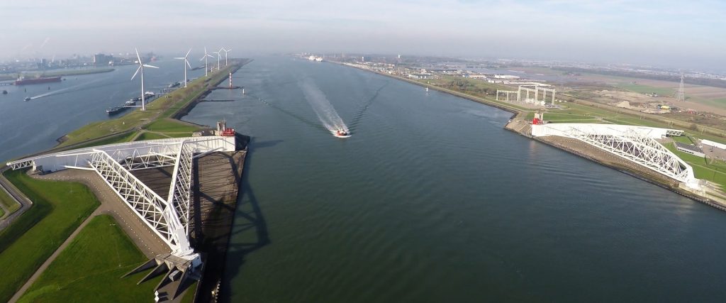 storm surge barrier in Rotterdam harbor